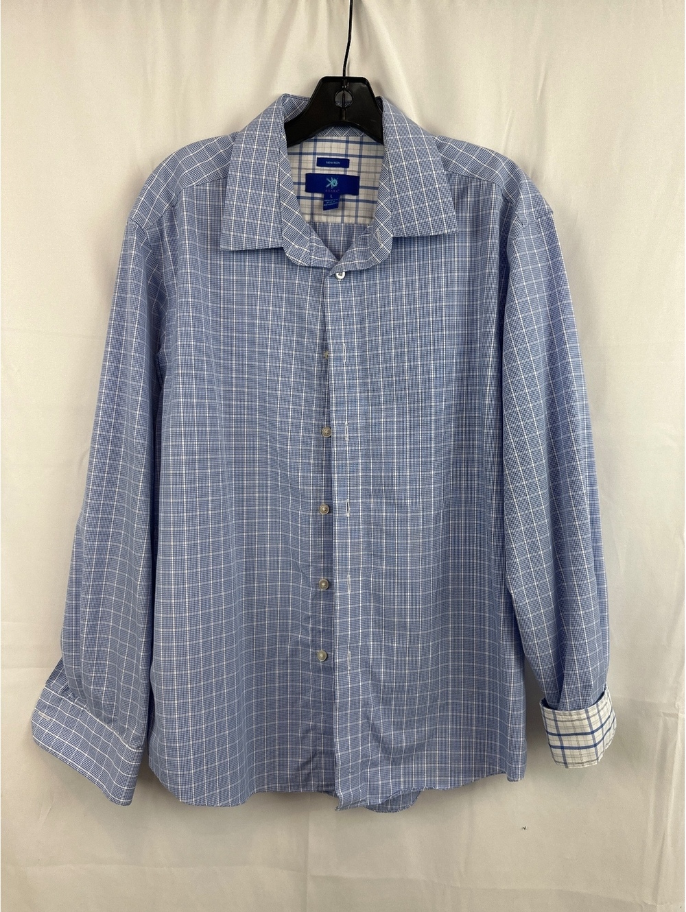 Egara Men's LS Non-Iron Blue Check Dress Shirt Size Large